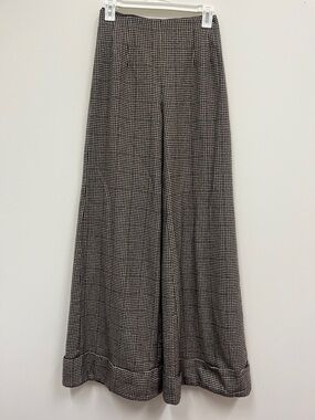 Rebecca de Ravenel brown  & cream Houndstooth Wide-Leg Pants Size XS (?)